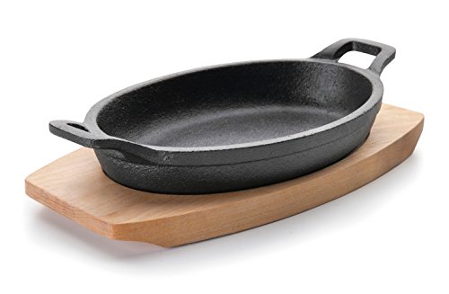 Lacor PFANNE OVAL M/HOLZBEHAELTER 21.7X15 cm, Gusseisen, Black, 28 x 16 x 8 cm von LACOR