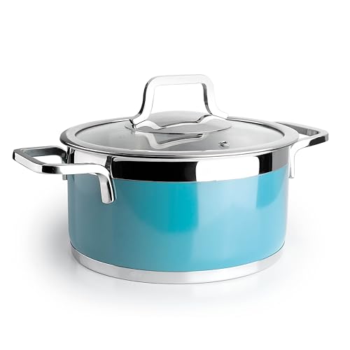 Lacor - 15524 - Buffet-Topf mit Ocean-Deckel, Edelstahl 18/10, geschliffene Innenbeschichtung, ergonomische Griffe, Sandwichboden, induktionsgeeignet, ofenfest, Ø 24 cm, blau von LACOR