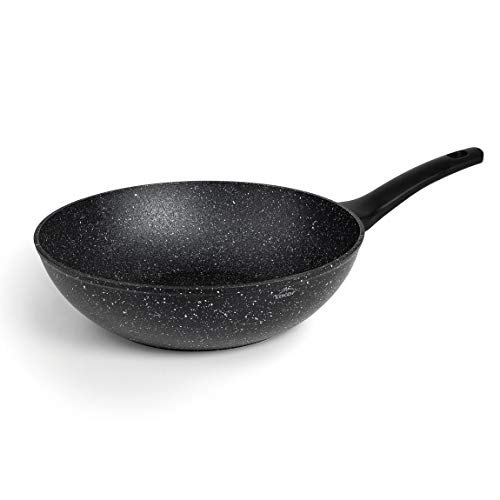 LACOR 26848 Pfanne Wok, Antihaftbeschichtung, hochwertiges geschmiedetes Aluminium, geeignet für alle Herdarten einschließlich Induktion, Durchmesser 28 cm, umweltfreundlich und ohne PFOA, Schwarz. von LACOR