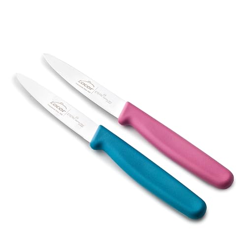 Lacor - 39083 - Küchenmesser Set, Professionelle Küchenmesser, 2-Teiliges Set, Schälermesser, Glatte Spitze, Edelstahl, Etern Serie, Klinge 10 cm, Blau und Magenta von LACOR