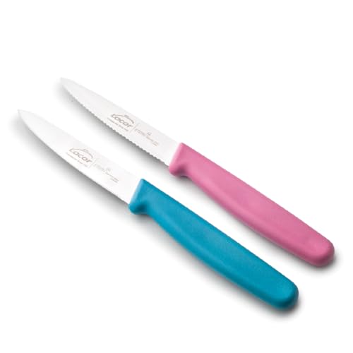 Lacor - 39085 - Küchenmesser Set, Professionelle Küchenmesser, 2-Teiliges Set, Schälermesser, Gezackte und Glatte Spitze, Edelstahl, Etern Serie, Klinge 10 cm, Blau und Magenta von LACOR