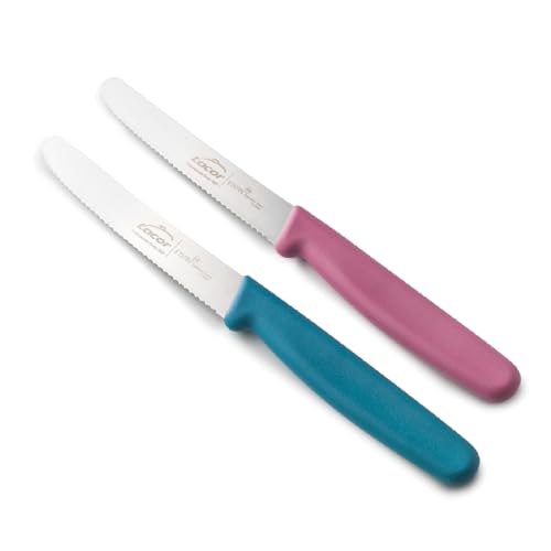 Lacor - 39086 - Küchenmesser Set, Professionelle Küchenmesser, 2-Teiliges Set, Gezackte Tafelmesser, Abgerundete Spitze, Edelstahl, Etern Series, Klinge 10,5 cm, Blau und Magenta von LACOR