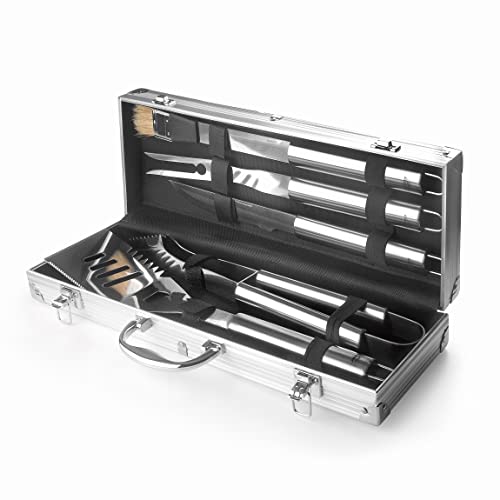 Lacor - 60260 - BBQ-Utensilienkoffer, innen gefüttert, enthält 5 Geräte, Teile aus Edelstahl, spülmaschinenfest, 47 x 16 x 8 cm, Aluminium von LACOR