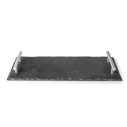 Lacor - 61230 - Schiefertablett, Schwarzes Schieferband, 100% Natürlicher Schiefer, Griffe aus Edelstahl, Funktional und Vielseitig, Leicht zu Reinigen, Maße: 40x20 cm von LACOR