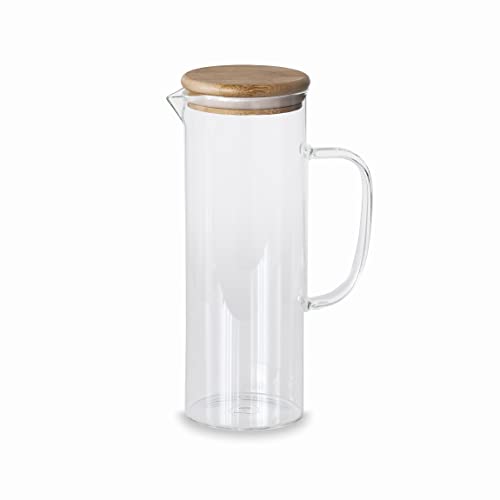 Lacor - 61953 - Wasserkrug aus Borosilikatglas - Deckel Bambus - Sieb - Perfekt für Limonade, Eiskaffee, Tee - spülmaschinenfest - 1 L von LACOR