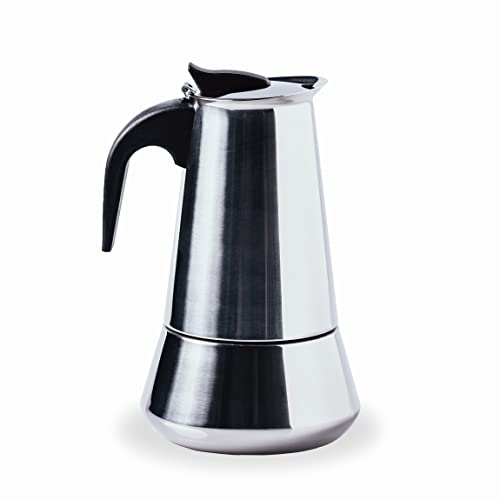 Lacor - 62033 - Mailand Italienische Kaffeemaschine, Express-Kaffeemaschine, Edelstahl 18/10, alle feuergeeignet einschließlich Induktion, spülmaschinenfest, 4 Tassen Kapazität, glänzende Oberfläche von LACOR