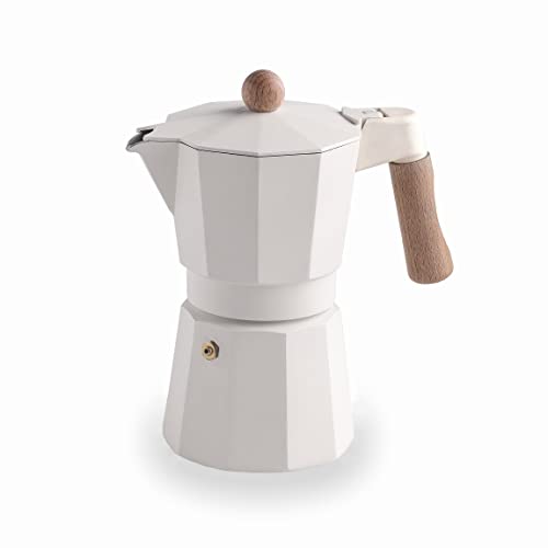 Lacor - 62096 - Italienische Trento White Kaffeemaschine, Express Kaffeemaschine, Aluminiumguss, geeignet für alle Arten von Feuern inklusive Induktion, Kapazität 6 Tassen, mattweiße Oberfläche von LACOR