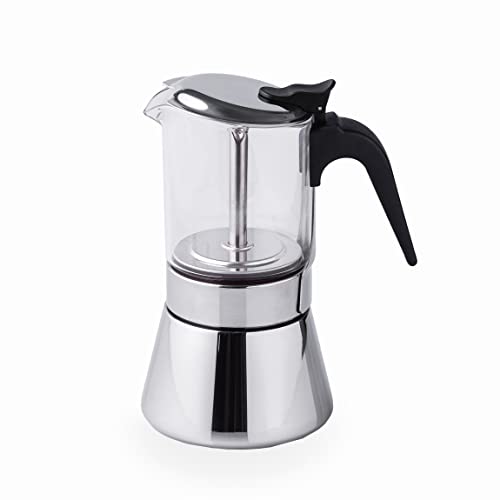 Lacor - 62121 - Siena Italienische Kaffeemaschine, Express-Kaffeemaschine, Edelstahl 18/10, alle feuergeeignet einschließlich Induktion, spülmaschinenfest, 10 Tassen, polierte Spiegeloberfläche von LACOR