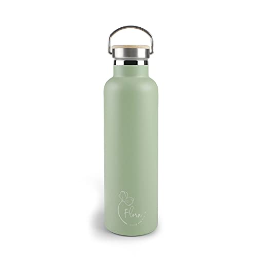 Lacor - 62559 - Edelstahl-Flasche, Wasserflasche, doppelte Isolierwand, Holzverschluss mit Öse zum Aufhängen, BPA-frei, Fassungsvermögen: 0,75 l, Grün von LACOR