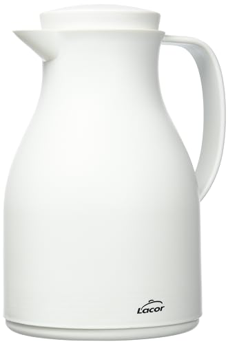 LACOR 62575 Thermoskanne, BPA-frei, doppelwandig, mit Glasschicht innen, Mattweiß, 1,00 l, Polypropylen Glas, 1 Liter, weiß von LACOR