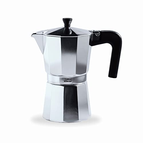 Lacor - 62026 - Turin Italienische Kaffeemaschine, Express-Kaffeemaschine, Aluminiumguss, geeignet für alle Arten von Bränden außer Induktion, Kapazität 6 Tassen, glänzende Oberfläche von LACOR