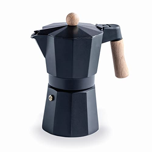 Lacor - 62046 - Italienische Trento Black Kaffeemaschine, Express-Kaffeemaschine, Aluminiumguss, geeignet für alle Arten von Feuern inklusive Induktion, Kapazität 6 Tassen, mattschwarze Oberfläche von LACOR