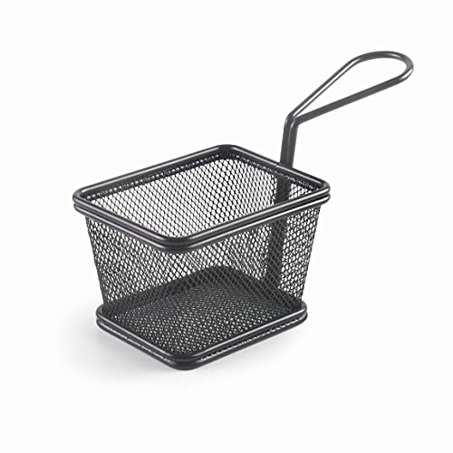 LACOR - 61152 - Schwarzer Snack-Servierkorb, quadratischer Korb, Kartoffel-Pommes-Korb, Edelstahlkorb, Nicht zum Braten geeignet, 12x10x9 cm, Mattschwarzes Finish von LACOR