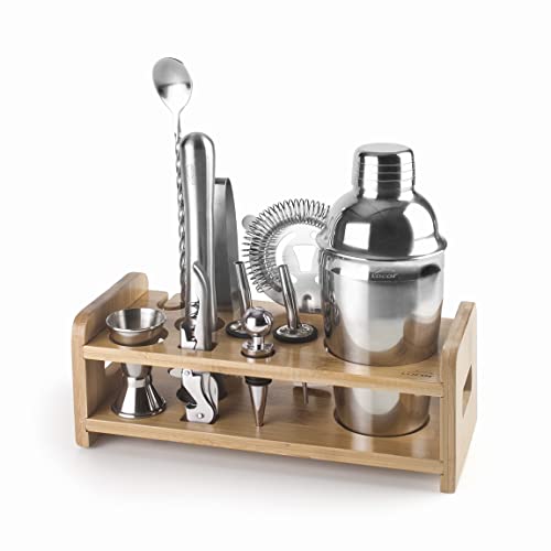 Lacor - 62181 - Cocktail-Kit, Shaker, Cocktail-Utensilien, Tragbares Design, BPA-frei, Bambus-Unterstützung, Für Profis und Amateure, Edelstahl 18/10, 10 Stück von LACOR