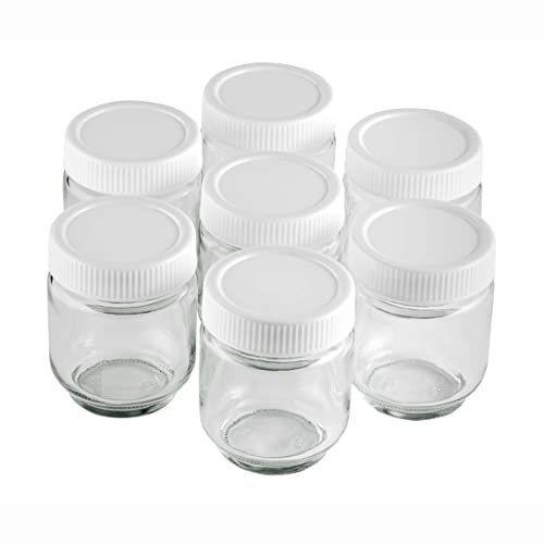 Lacor 69244 7 Stück, klares Glas mit weißem Deckel für Joghurt, Fassungsvermögen 190 ml, BPA-frei Joghurtbecher, Kunststoff glass, durchsichtig von LACOR