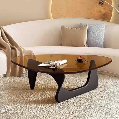 LACVBNFGT Dreieckiger Couchtisch im Mid-Century-Modern-Stil, Glasplatte mit Holzgestell, Kleiner Beistelltisch für Wohnzimmer/Heimbüro(Style 1) von LACVBNFGT