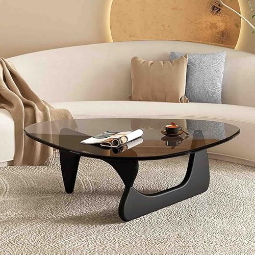 LACVBNFGT Dreieckiger Couchtisch im Mid-Century-Modern-Stil, Glasplatte mit Holzgestell, Kleiner Beistelltisch für Wohnzimmer/Heimbüro(Style 7) von LACVBNFGT