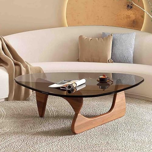 LACVBNFGT Dreieckiger Couchtisch im Mid-Century-Modern-Stil, Glasplatte mit Holzgestell, Kleiner Beistelltisch für Wohnzimmer/Heimbüro(Style 8) von LACVBNFGT