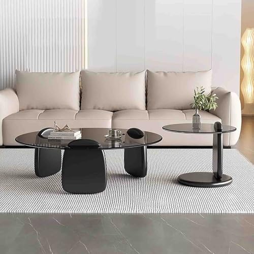 LACVBNFGT Glas-Couchtisch, runder Nesting-Couchtisch, minimalistischer niedriger Teetisch mit Holzgestell, Beistelltisch für das Wohnzimmer(Style 3,90X50cm) von LACVBNFGT