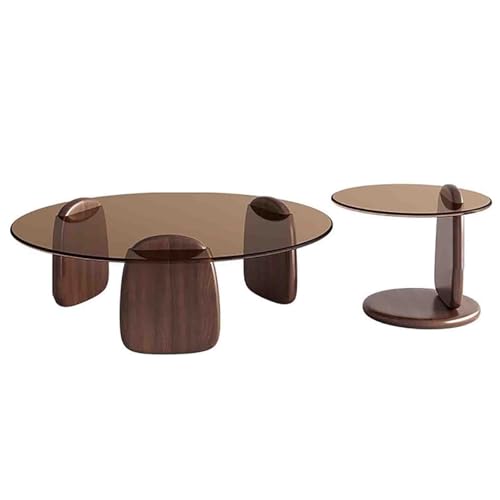 LACVBNFGT Glas-Couchtisch, runder Nesting-Couchtisch, minimalistischer niedriger Teetisch mit Holzgestell, Beistelltisch für das Wohnzimmer(Style 4,90X50cm) von LACVBNFGT