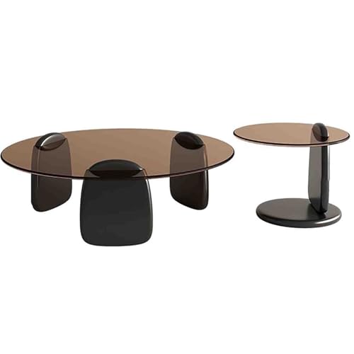 LACVBNFGT Glas-Couchtisch, runder Nesting-Couchtisch, minimalistischer niedriger Teetisch mit Holzgestell, Beistelltisch für das Wohnzimmer(Style 5,90X50cm) von LACVBNFGT
