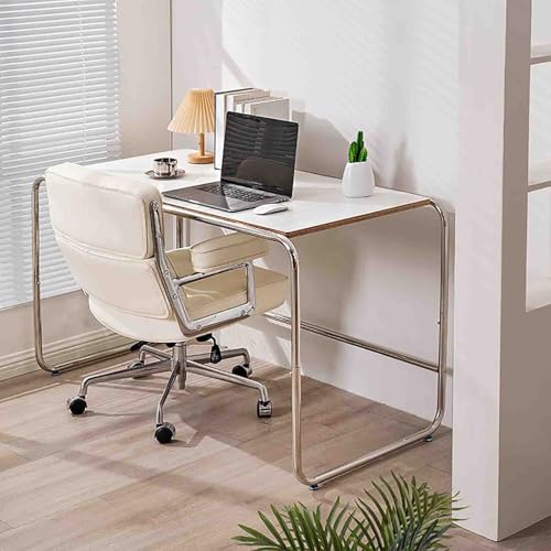 LACVBNFGT Moderner, Schlichter Computertisch mit Dicker Mehrschichtplatte und Metallgestell, Schreibtisch für das Homeoffice, Laptoptisch für das Arbeitszimmer(White) von LACVBNFGT