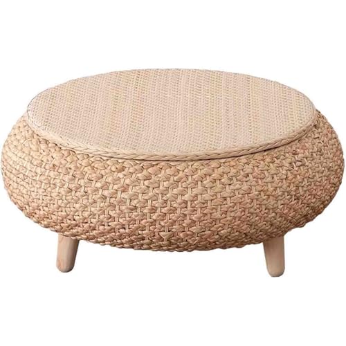 LACVBNFGT Niedriger Couchtisch, handgefertigter runder Rattan-Beistelltisch, mit Stauraum, Teetisch, für Fensterbank, Japanisches Restaurant, Picknick(Style 1,50X25cm) von LACVBNFGT