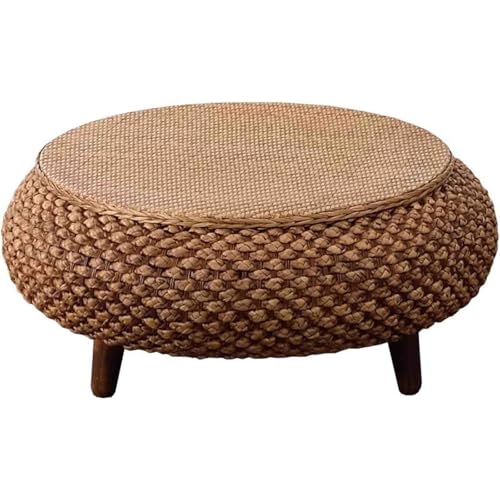LACVBNFGT Niedriger Couchtisch, handgefertigter runder Rattan-Beistelltisch, mit Stauraum, Teetisch, für Fensterbank, Japanisches Restaurant, Picknick(Style 2,60x25cm) von LACVBNFGT