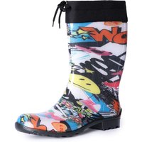 Ladeheid Gummistiefel Damen mit Stulpe Wasserdicht Regenstiefel für Jede Jahreszeit LA-968 (Zeitung, 38 EU) von LADEHEID