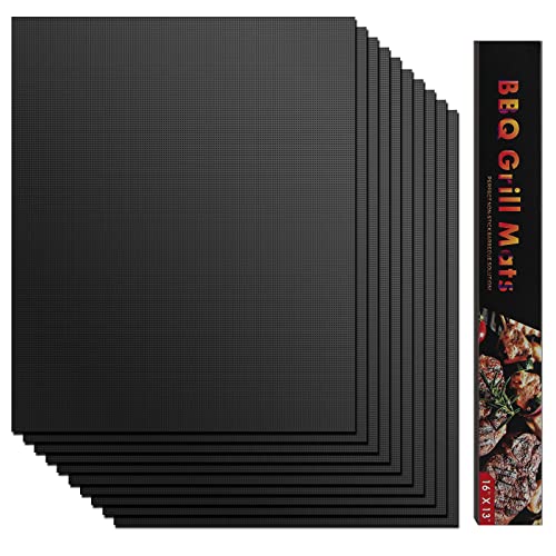 LADOKEE Wiederverwendbar Grillmatte 10er Set 40 x 33cm | Antihaft Teflon Backmatte bis zu 260 Grad | Dauerbackfolie BBQ | PFOA-FREI Grillmatte für Gasgrill und Holzkohle zur Grillplatte von LADOKEE