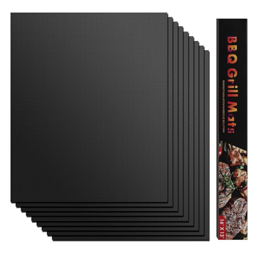 LADOKEE Wiederverwendbar Grillmatte 9set 40 x 33cm | Antihaft Teflon Backmatte bis zu 260 Grad | Dauerbackfolie BBQ | PFOA-FREI Grillmatte für Gasgrill und Holzkohle zur Grillplatte von LADOKEE