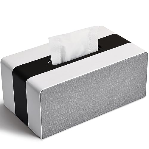 LADSTAG Kosmetiktücher Box Taschentuchbox aus PU Leder, Tücherbox Taschentücher Box Spender Tissue Cover Rechteckige, L×B×H: 25 × 13,7 × 9,4 cm (Schwarz + Weiß) von LADSTAG