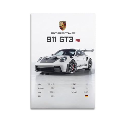 LADV 911 GT3 RS Statistik-Poster mit Rennsportwagen, dekoratives Gemälde, Leinwandbild, 60 x 90 cm, Weiß von LADV