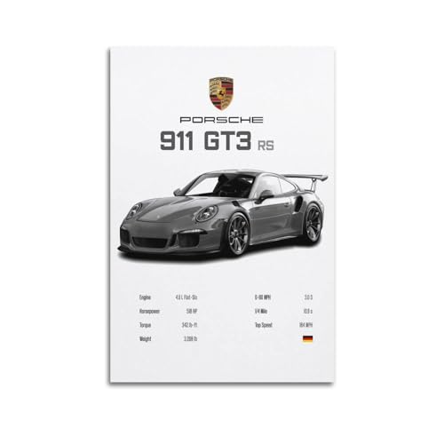 LADV 911 GT3 RS Statistik-Poster, Motiv: Rennsportwagen, dekoratives Gemälde, Leinwand, Wandkunstwerk, Bild, 30 x 45 cm, Grau von LADV