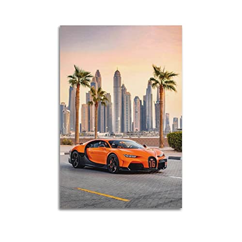 LADV Hypercar Poster für Bugatti Chiron Orange Sport Supercar, dekoratives Gemälde, Leinwand, Wandkunst, Bild, 60 x 90 cm von LADV