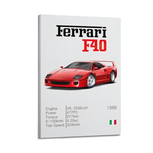 LADV Klassisches Supercar-Poster für Ferrari F40 Rennsportwagen, dekoratives Gemälde, Leinwand, Wandkunst, Bild, 30 x 45 cm von LADV