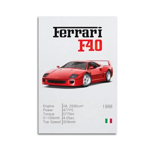 LADV Klassisches Supercar-Poster für Ferrari F40 Rennsportwagen, dekoratives Gemälde, Leinwand, Wandkunst, Bild, 60 x 90 cm von LADV