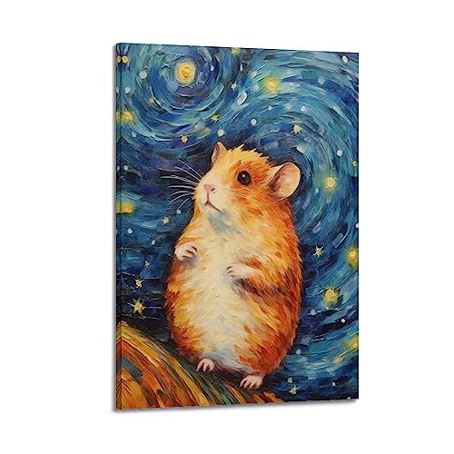 LADV Tier-Kunst-Poster, buntes Ölgemälde-Stil, Hamster, dekoratives Gemälde, Leinwand, Wandkunst, Bild, 30 x 45 cm von LADV