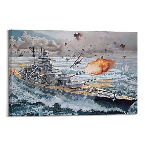LADV Vintage WW2 Deutsche Marine Schlachtschiff Bismarck Kriegsschiff Dekorative Malerei Leinwand Wandkunst Bild 40 x 60 cm von LADV