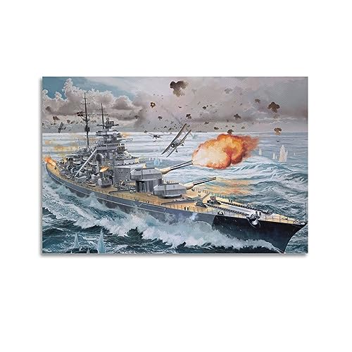 LADV Vintage WW2 Deutsche Marine Schlachtschiff Bismarck Kriegsschiff Dekorative Malerei Leinwand Wandkunst Bild 40 x 60 cm von LADV