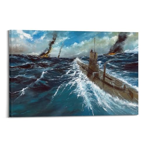 LADV WW1 Vintage Battleship Poster 1914 09 22 U-9 Sinks Three Cruisers Dekorative Malerei Leinwand Wandkunst Bild 40 x 60 cm von LADV