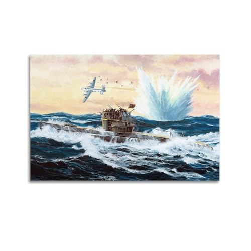 LADV WW2 Vintage Schlachtschiff Poster 1943 U-Boot Typ VII C41 Dekorative Malerei Leinwand Wandkunst Bild 60 x 90 cm von LADV