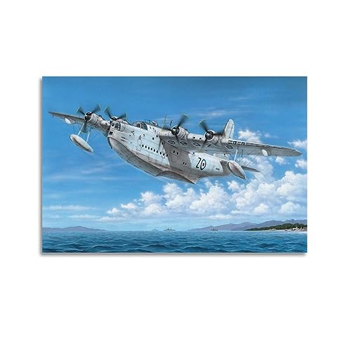 LADV WWII Vintage Militärflugzeug Poster Kurzes Sunderland Mk.V Wasserflugzeug dekoratives Gemälde Leinwand Wandkunst Bild 60 x 90 cm von LADV