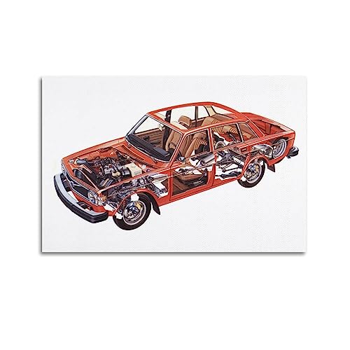 Retro Luxus Auto Poster für Volvo 144 Anatomie Diagramm Dekorative Malerei Leinwand Wandkunst Bild 60 x 90 cm von LADV