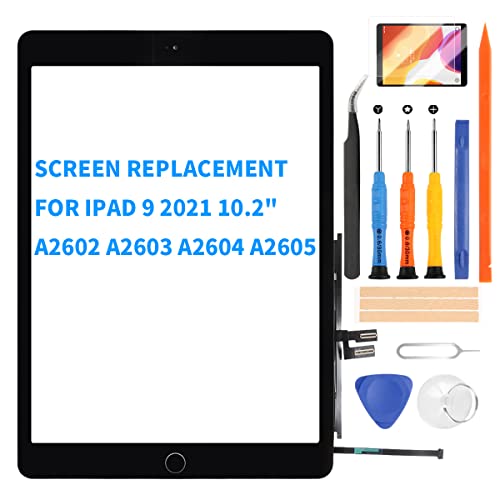 Compatible Für iPad 9 9. Generation Bildschirm Ersatz 2021 Compatible für iPad 9. Generation 10,2 Zoll Touchscreen A2602 A2603 A2604 A2605 Digitizer Touch Glas Vollständige mit Home-Taste von LADYSON
