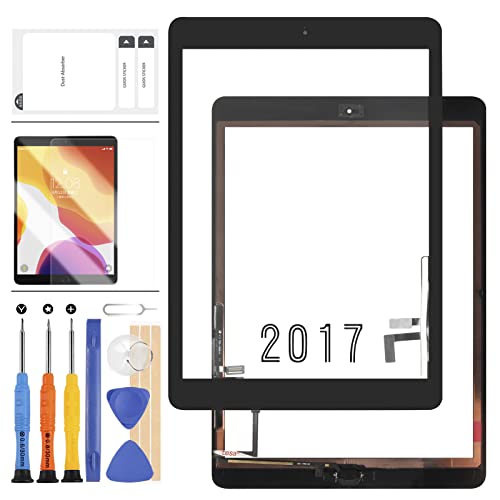 Digitizer Bildschirm Ersatz Compatible für iPad 2017 iPad 5 Gen 9,7 Zoll A1822 A1823 Touchscreen Glas Panel mit Home Button Reparaturteile für iPad5 Touchscreen +Werkzeug (Schwarz mit Taste) von LADYSON