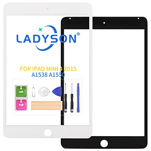 Ersatz-LCD-Bildschirm Compatible für iPad Mini 4 2015, 20,1 cm (7,9 Zoll), A1550 A1538, Front-Außenglas, Reparatur-Set mit Werkzeug (kein Touch-Digitizer) (weiß) von LADYSON