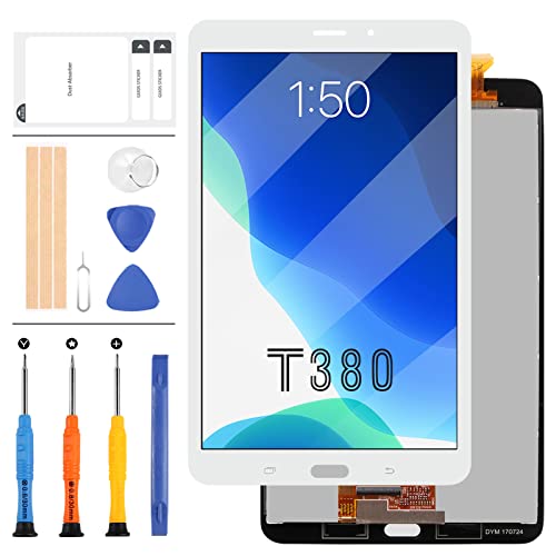 Ersatz-LCD-Bildschirm für Samsung T380, kompatibel mit Galaxy Tab A 8.0 2017 WiFi Version SM-T380 LCD Display Touch Digitizer Montage Glas Kit (nicht für LTE SM-T385) (Weiß ohne Rahmen) von LADYSON