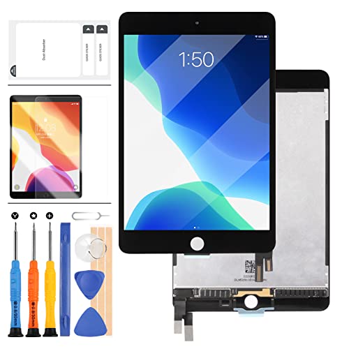 Ersatzbildschirm Compatible für iPad Mini 4 A1538 A1550 7,9 Zoll LCD Display Touchscreen Digitizer Montage Panel & LCD Bildschirm Reparatur Werkzeug + gehärtetem Glas ohne Home-Button (schwarz) von LADYSON