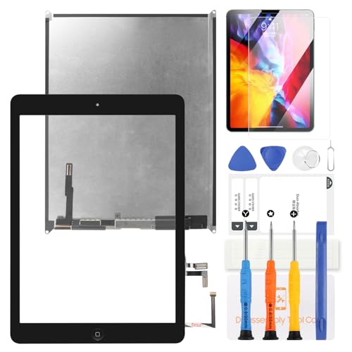 Ersatzdisplay Compatible für iPad 5 2017 9,7 Zoll A1822 A1823 (Nicht für Air 1) LCD Display Touchscreen Digitizer Matrix Reparaturteile Kits mit Home Button & Werkzeug & Displayschutzfolie (schwarz) von LADYSON